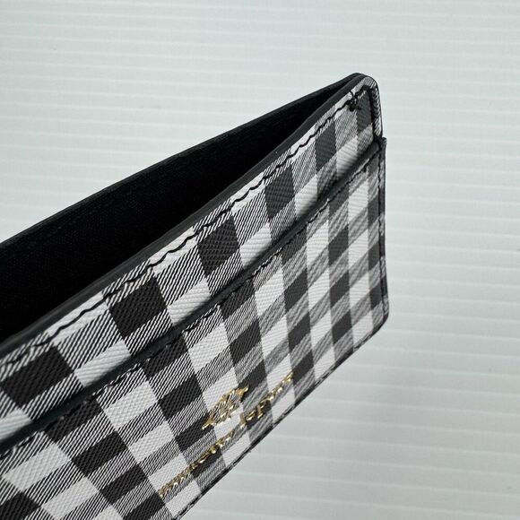 Nanette Lepore Plaid Card Holder Black White Checkered Keychain Wallet - Picture 4 of 8